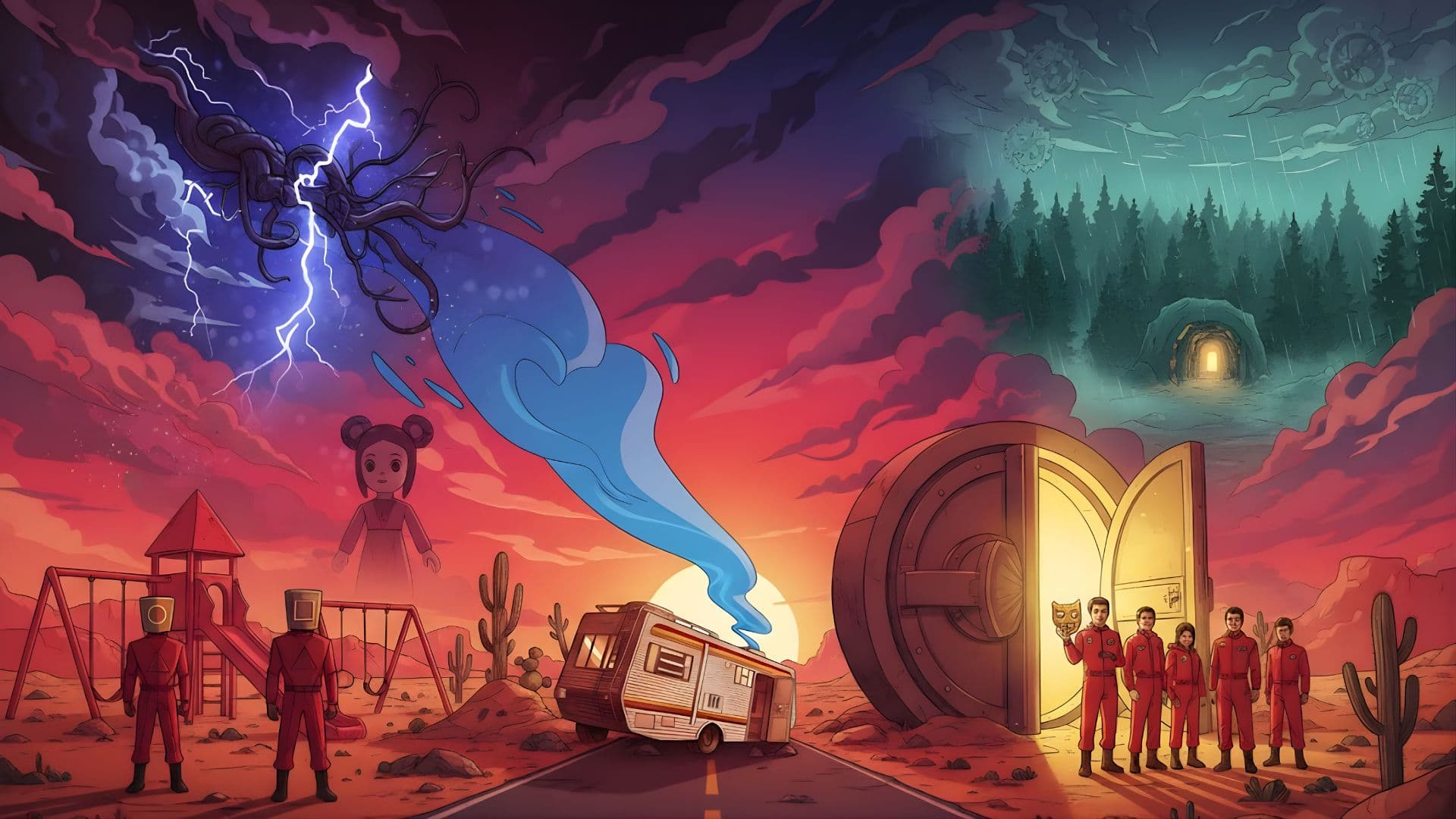 Composite of DINDEU's TV-show themed service worlds